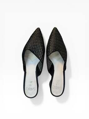 Franco Sarto Black Woven Rafia Pointed Toe Block Heel Mules | 8.5